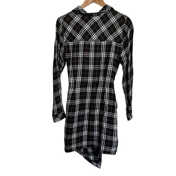 Sanctuary Womens Black Plaid Soft Faux Skirt Wrap Button Up Shirt Dress Small - Picture 7 of 7